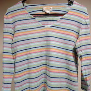 TALBOTS PASTEL STRIPED WOMEN'S PULLOVER SHIRT 3/4 SLEEVES SIZE L